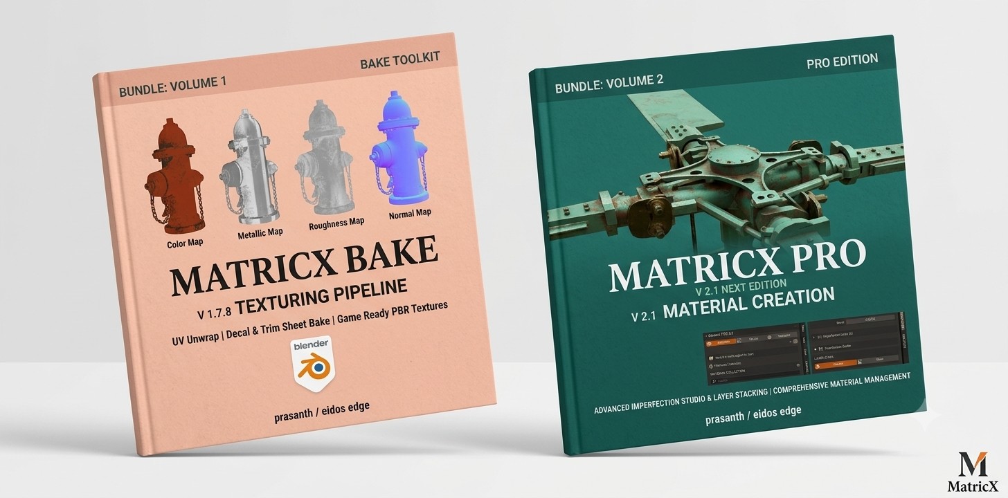 MatricX Bundle: MatricX Bake 1.7.8 and MatricX PRO 2.1 shown as two hardcover volumes.