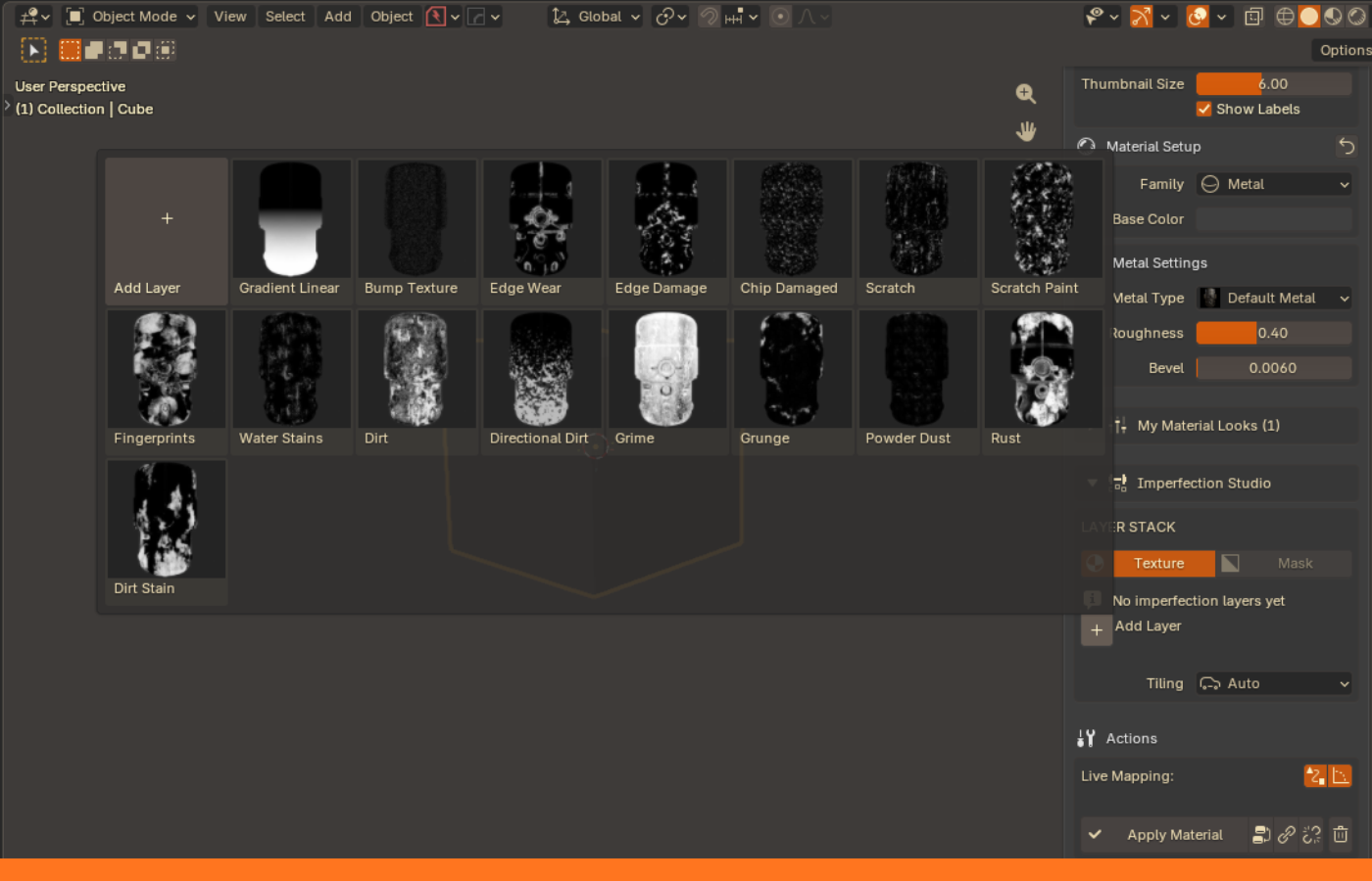 The Add Layer grid with thumbnails of all 16 imperfection types.