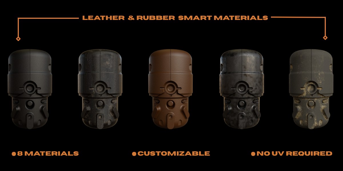Leather and rubber smart materials: 8 materials, customizable, no UV required.